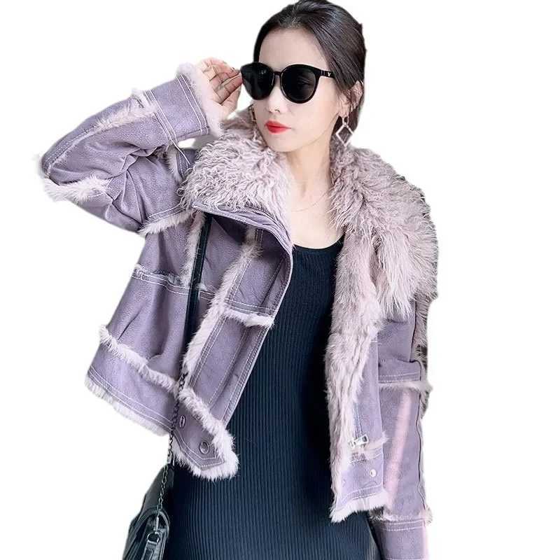 Fur Coat Women Winter 2024 New In Jacket Natural Real Rabbit Hair Inner Liner Short Casual Slim V-Neck Sheepskin Coat For WomenX241018