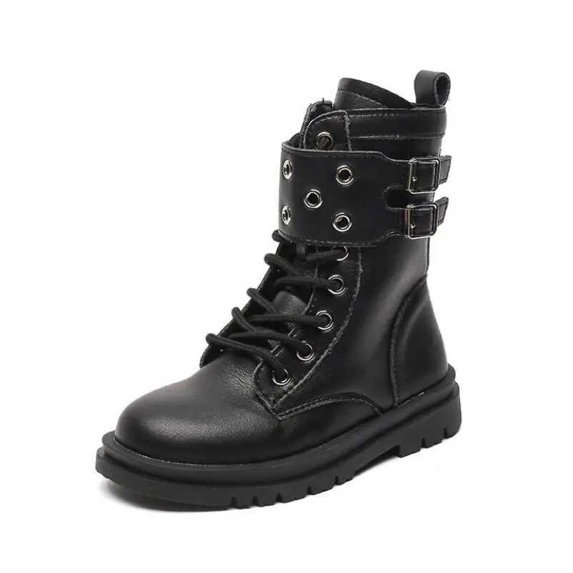 Boots 2024 autumn and winter leather childrens shoes boys and girls snow boots fashionable soft baby boots comfortable and non slip childrens boots H2