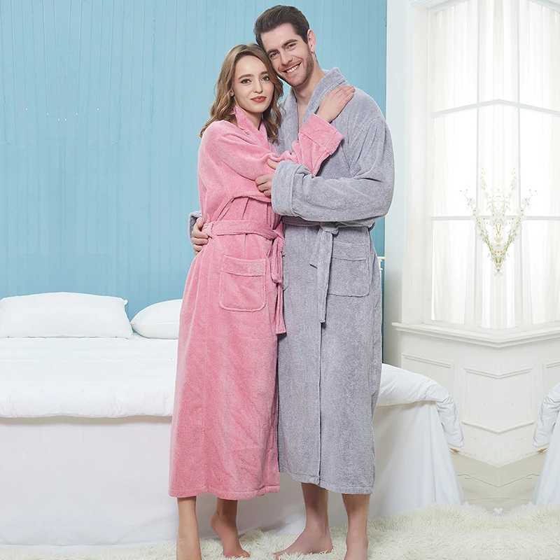 Bathrobe Man Extra Long 100% Cotton Male Thick Towel Fleece Dressing Gown Mens Bathrobe Winter Robe Plus Size XXL Robe PajamasXJ241018
