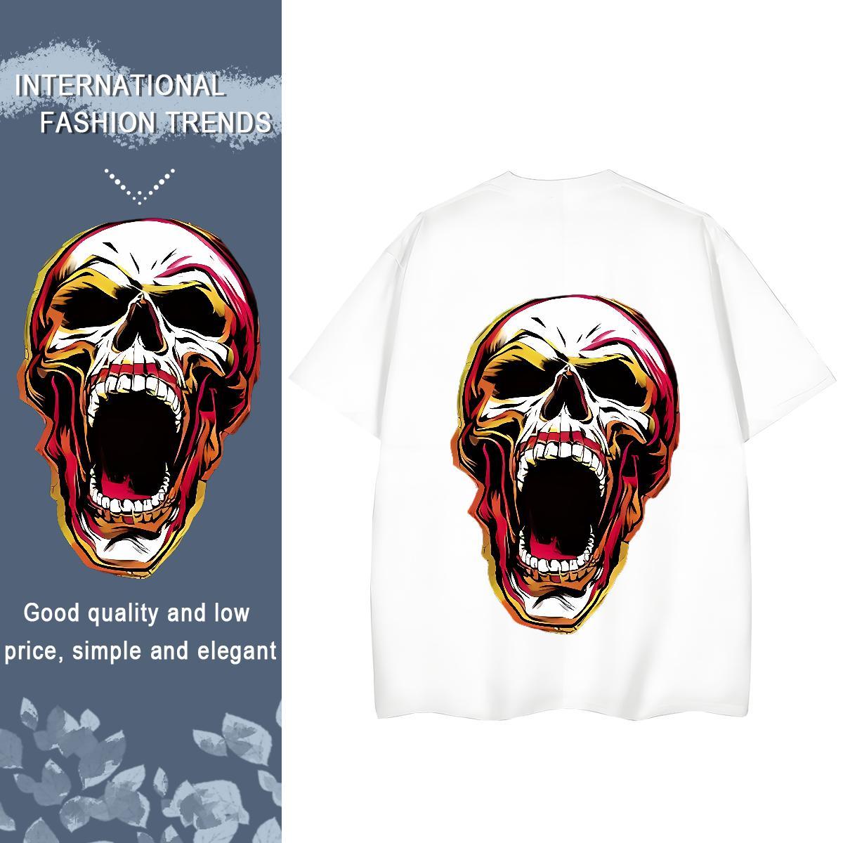 2024 DIY Woman T Shirts 230g Pure Cotton O Neck Short Sleeves Outdoor skull Tshirt for Man Woman Loose Custom Printed Clothings