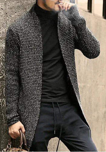 Medium Length Mens Cardigan Knitting Wool Solid Thick Warm Autumn Winter Fit Comfortable Soft Casual Fashion Male Sweater 241018