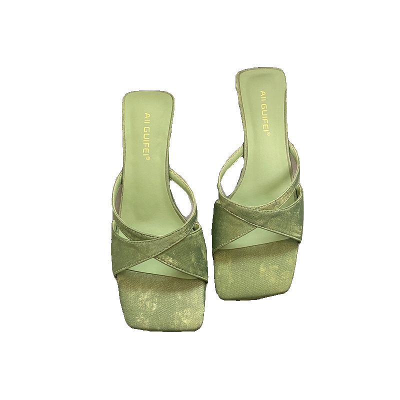 New Chinese Style Irregular Sloping Open Sandals For Women With Summer Niche Design Square Toe High Heel Flip Flops Ddmythur