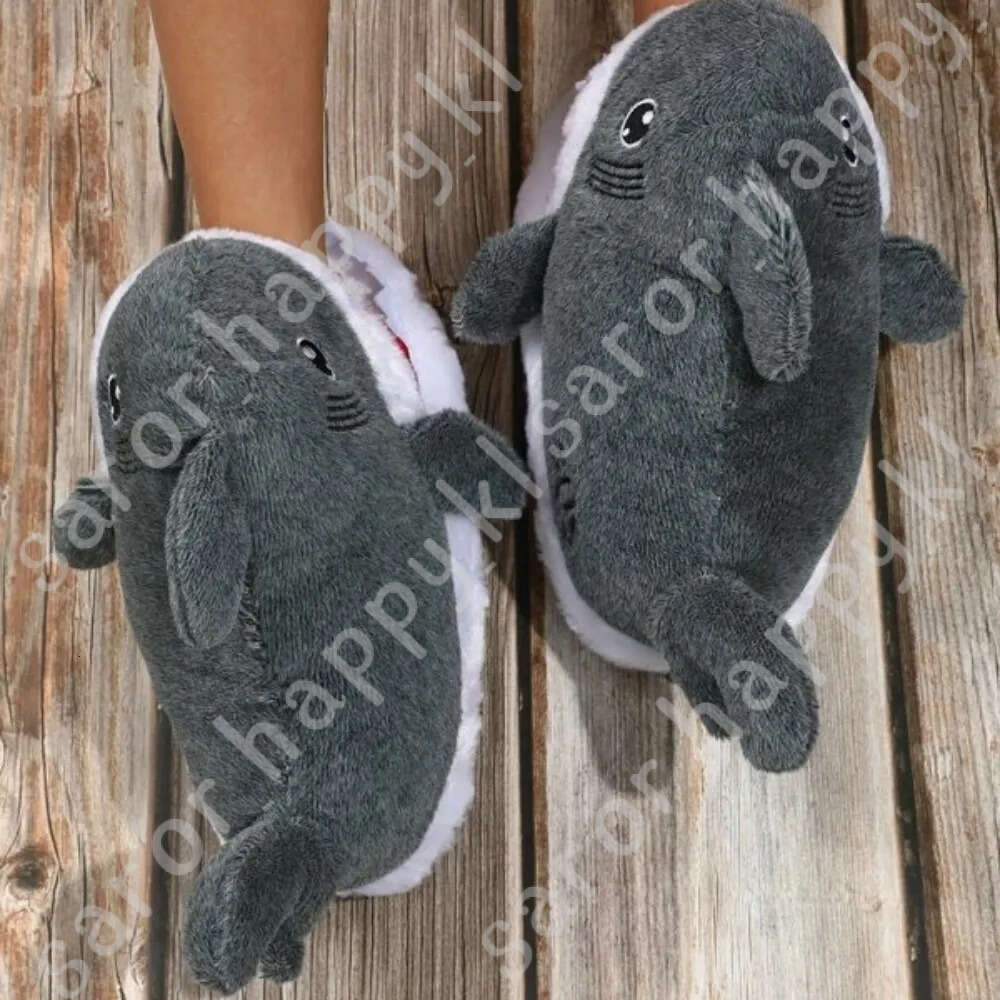 Winter Shark Couple Gift Woman Comfortable Funny Shark Slippers Heel Warm Indoor Home Use Man Bedroom Home Slippers 294