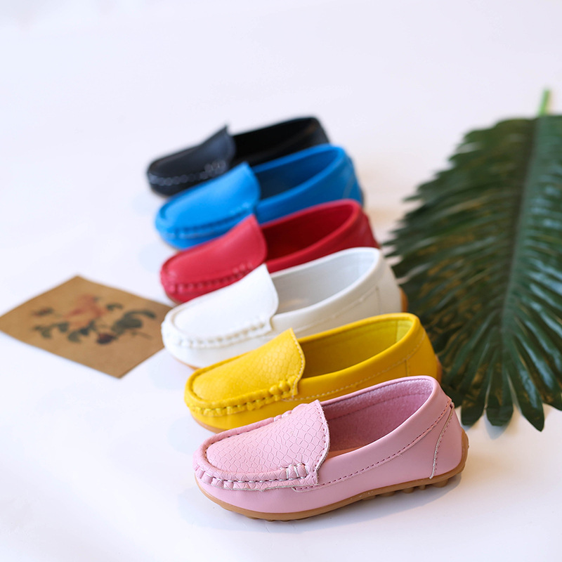 Kids Casual Shoes Flat Candy Colors Unisex Boys Girls Soft Loafers Slip-on PU Leather Cutefeet For Toddler Girl Youth Shoes Big Size 21-36