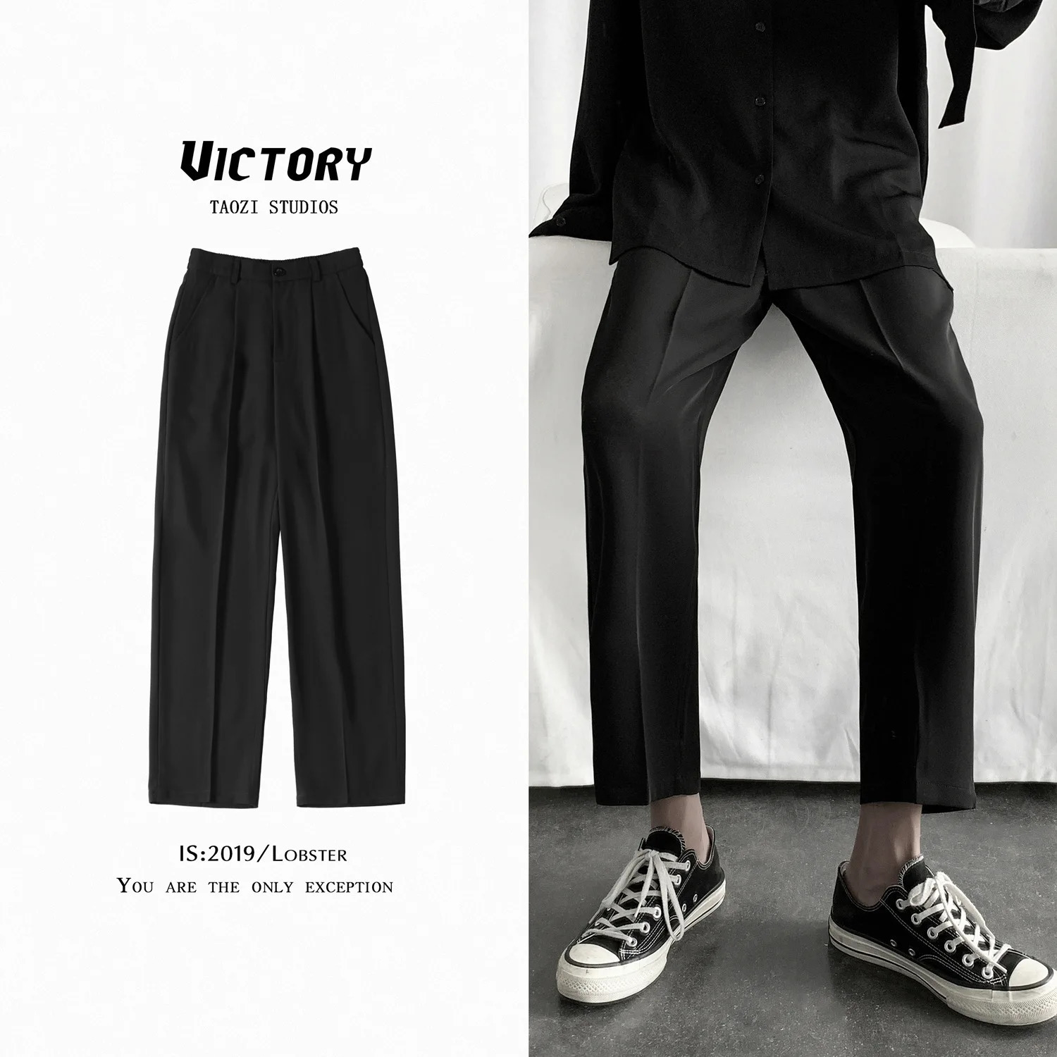 Spring Korean Style Insdull Black Casual Cropped Pants Loose Fit Versatile Straight Leg Bell Bottoms For Men 241018