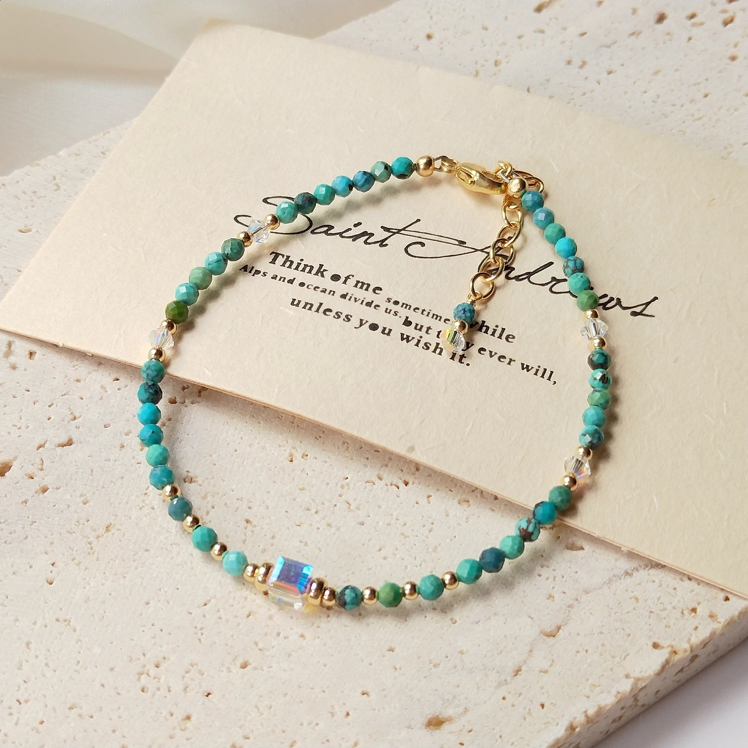 Lii Ji Green Pine Stone Beads 14K Gold Filled Bracelet Natural Stone 3mm/4mm/6mm True Pearl Austrian Crystal Handmade Jewelry 241018