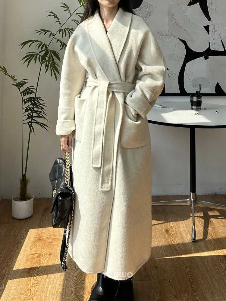 DFDG Autumn And Winter New Solid Color Green Fruit Collar Strap Fashion Simple Long Sleeve Woolen Coat For Women 2024X241009