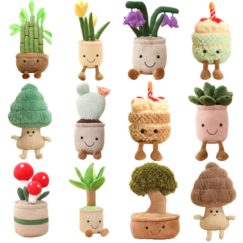 Dolls Jellycats Stuffed Plush Plants Lifelike Potted Plant Doll Succulent Pine Tree Cake Bamboo Cactus Pillow Cushion Toy Decor