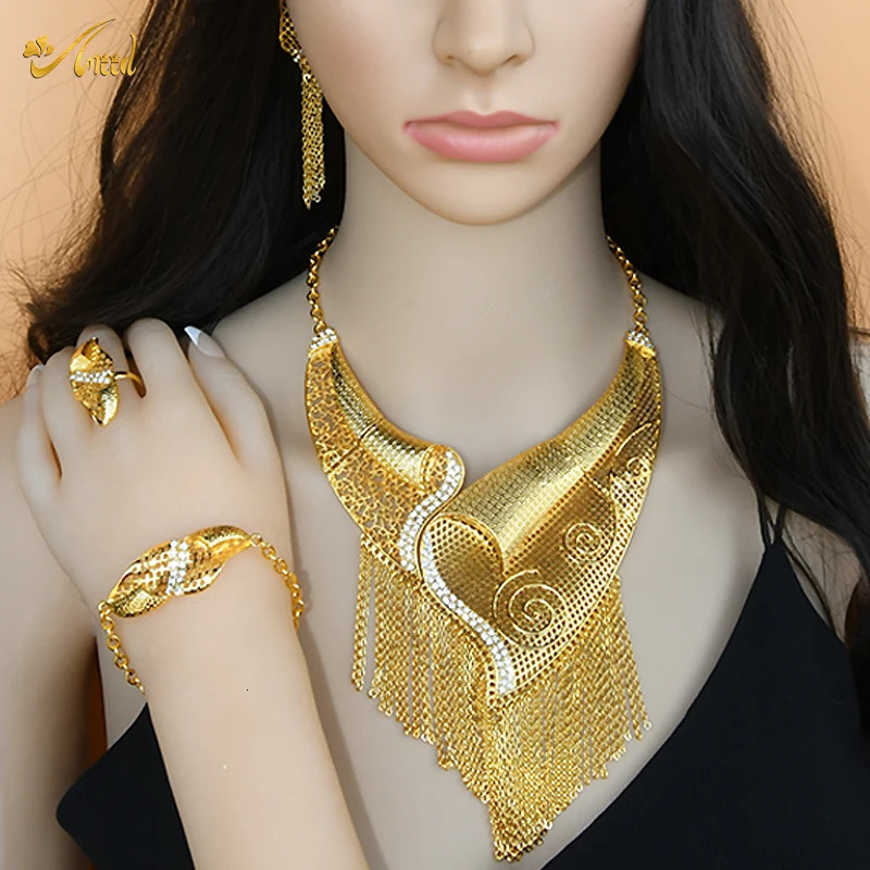 ANIID Ethiopian Eritrea Traditional Habesha Bridal Dubai Jewelry Set For Women 24K Gold Color Large Jewelry Nigerian Wedding 241018