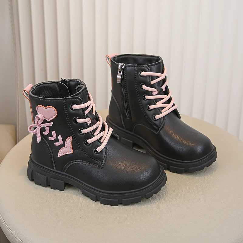 Boots Girls Ankle Boots Children Fashion Boots Elegant Zipper Love Pattern Kids Princess Leather Boots Anti-Slippery Size 26-37 H241018