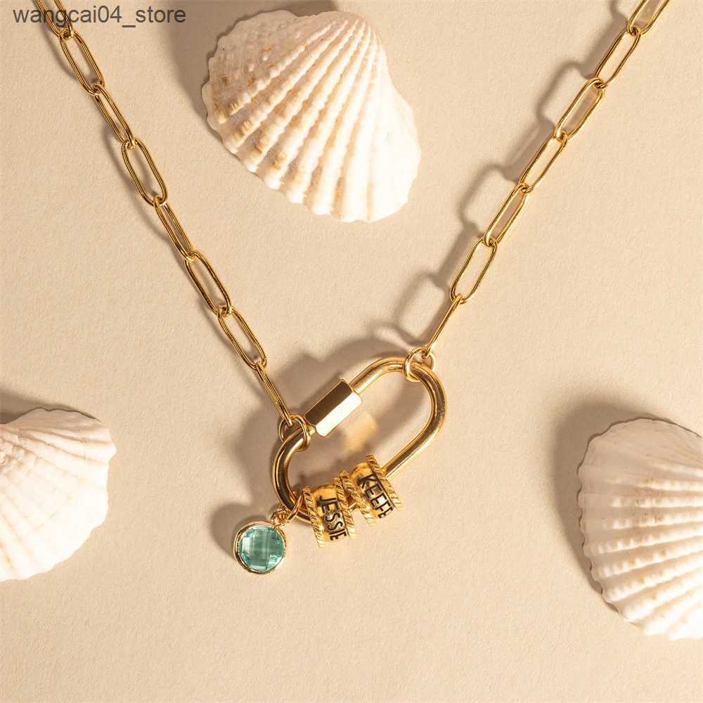 Chokers Carving beads inscriptions custom names chains pendants necklaces birthday stones charm necklaces personalized multi name jewelry L240910