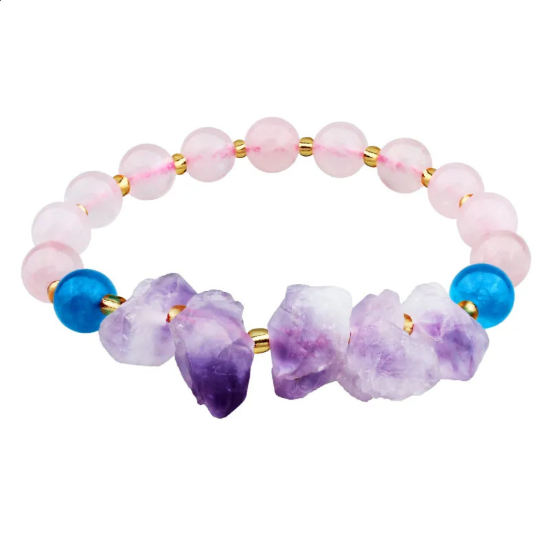 HAWSON Pink Crystal Bracelet Natural Stone Beads Blue Purple Crystal Bracelet with Elastic Rope 241018