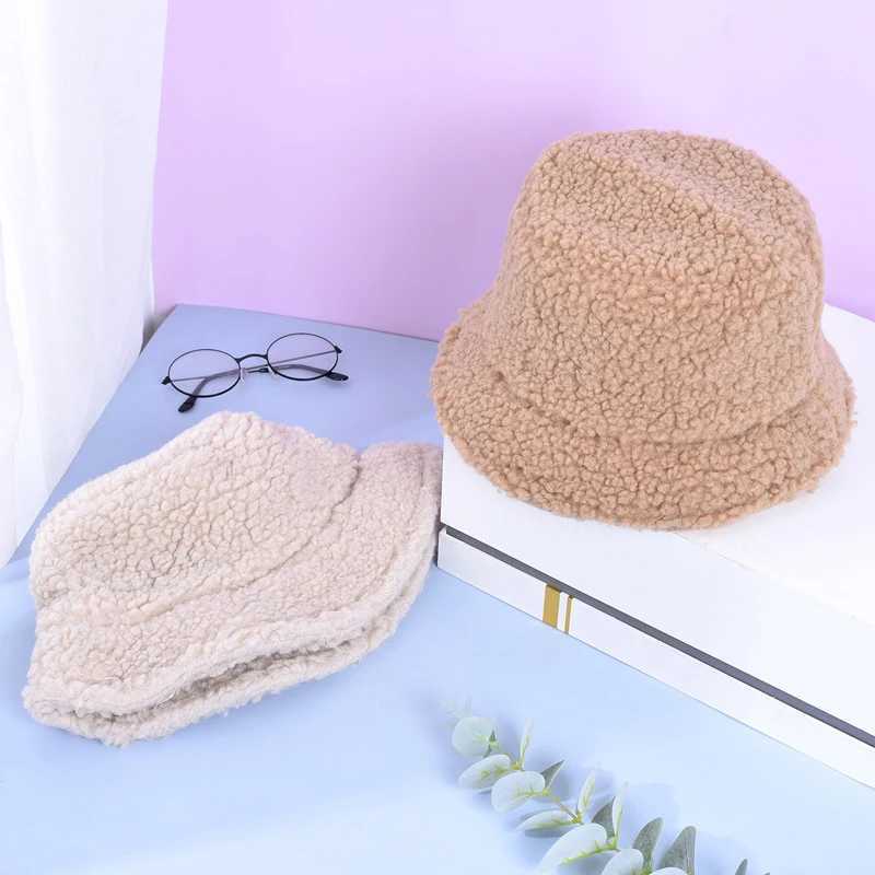 Children Winter Warm Bucket Hat Solid Letter Lamb Wool Baby Girl Boy Hats Thicken Outdoor Kids Panama Flat Sun Cap LX241018