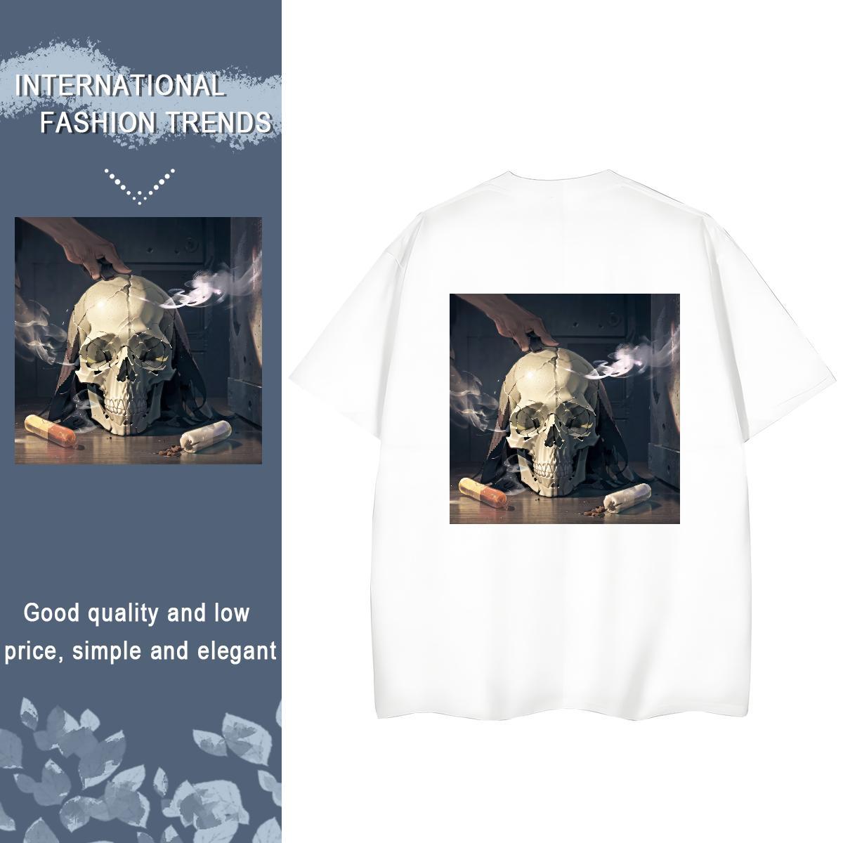 2024 DIY Women T Shirts 230g Pure Cotton Comfortable Hip Hop skull Tshirt for Man Woman Loose fit White Plus Size Clothings