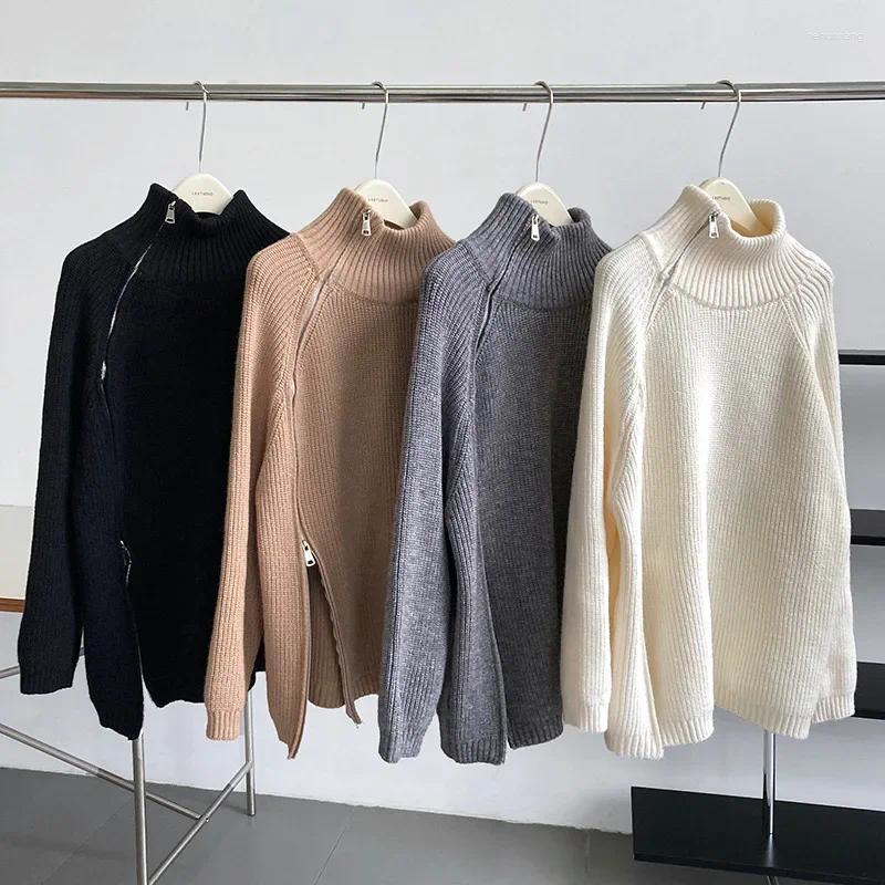 Turtleneck Cashmere Sweater For Women - Zippered Autumn Winter Fashion Knitted Pullover