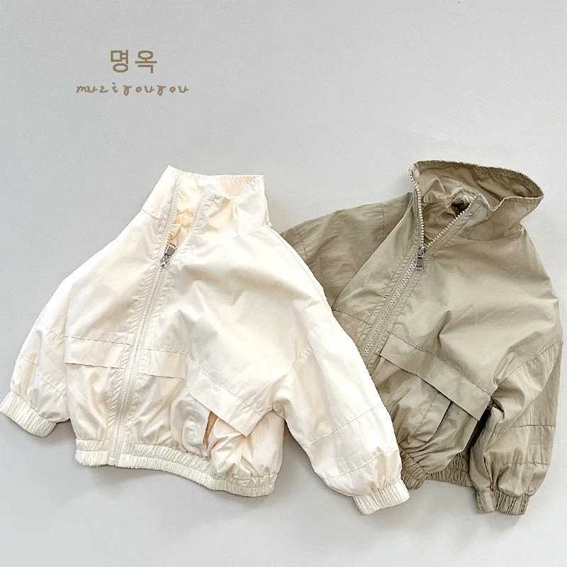 Cute baby jacket spring and autumn solid color stand collar windproof suitable for 2-8Y childrens sports and leisure jacket M241018