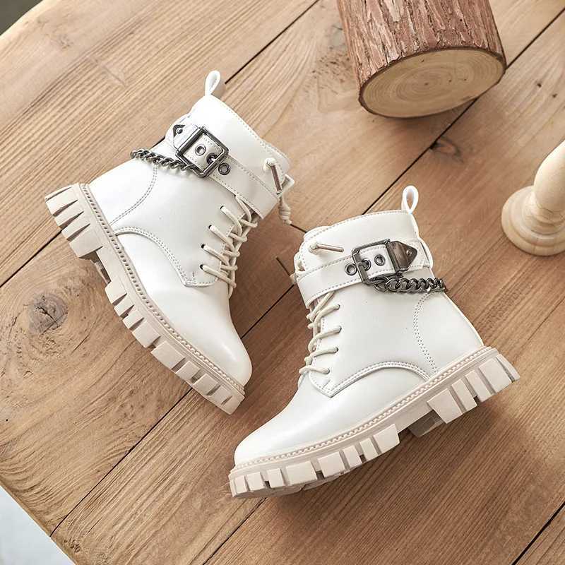 Boots Children New Boots Soft-soled Girls Boots Autumn and Winter Warm British Style Boys Leather Boots dent Metal Chain Hot H241018