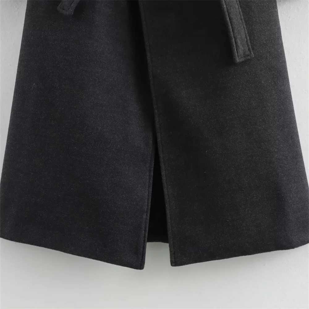 PB ZA 2024 early autumn new womens clothing fashion casual simple versatile mid-waist tie long woolen trench coatX241009