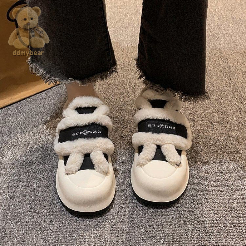 Ddmybear Thick Soft Leather Plush Sponge Soled Board For 2024 Winter Fashion Women's With Velcro Casual Outerwear Fur Shoes Chinese Brand Shoes F