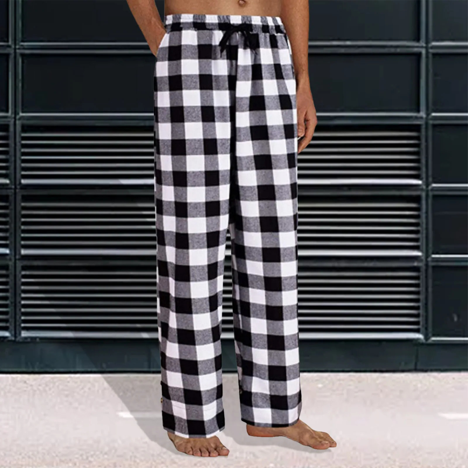 Mens Plaid Pajama Pants Fashion Sleepy Long Trousers With Pockets Soft Bottom Classic Home Wear Elastic Waisted Sweatpants 241018