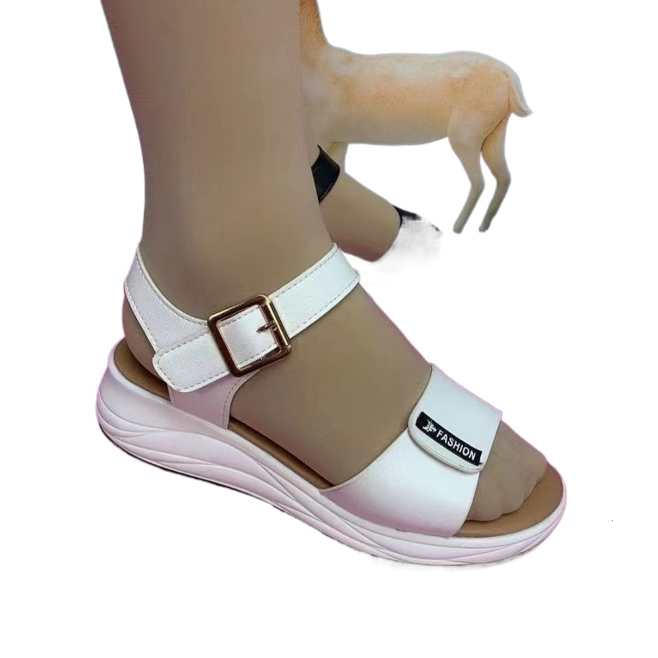 Summer PU Leather Open Toe Women Platform Fashion Buckle Flat Sole Woman Red Outdoor Casual Ladies Beach Sandals Ddmythur