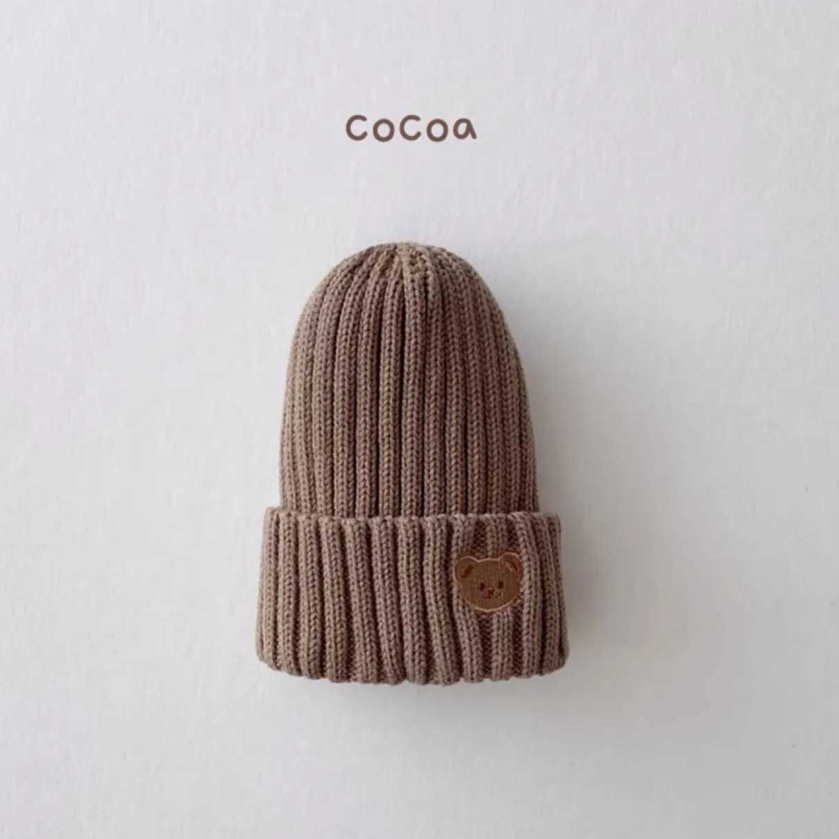 Embroidery Kids Girls Boys Beanies Caps Warm Soft Casual Autumn Winter Solid Color Baby Knitted Hats Cute Bear Hats for Children LX241018