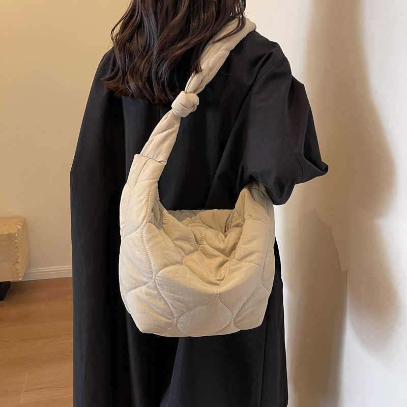 autumn winter cotton clothing dumpling bag, embroidered fashionable shoulder bag women, casual capacity nylon cross bag 241015