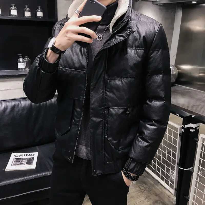 Winter Coat Men 2023 New Trendy Casual and Handsome Short Coat Slim-Fit Leather Cotton-Padded Coat Padded Down Jacket LX241018