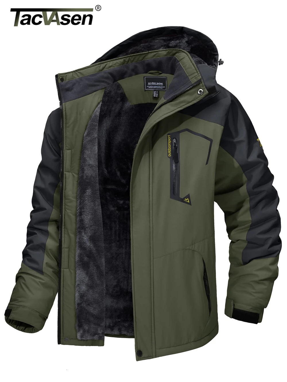 TACVASEN Fleece Lining Mountain Jackets Mens Hiking Outdoor Removable Hooded Coats Ski Snowboard Parka Winter Outwear 241018