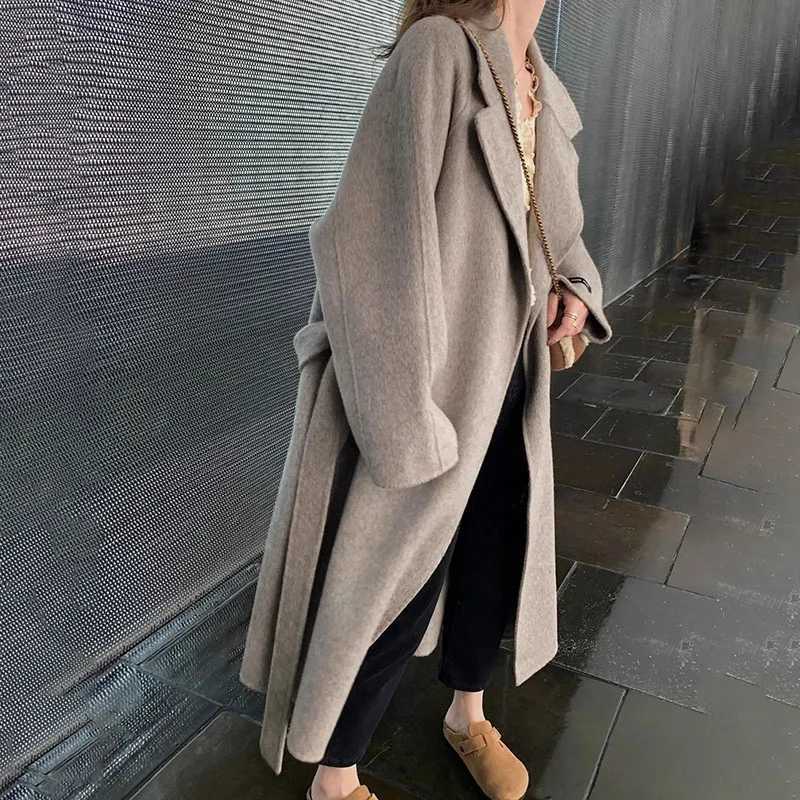Casual Woolen Windbreakers Womens Overcoat 2024 Autumn Winter New Korean Loose Medium Long Double-sided Woolen Trenchcoat CoatX241009