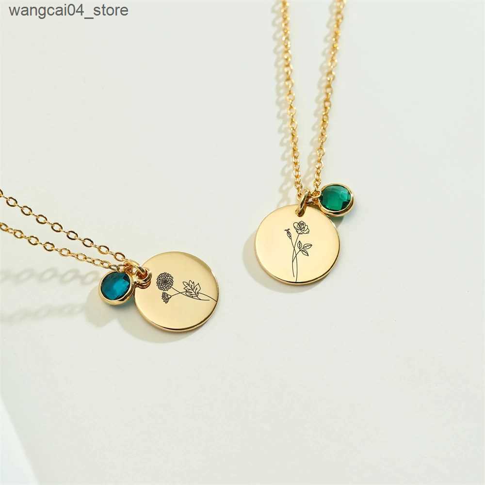Chokers 2024 New Carving Birth Flower Necklace Personalized Flower Jewelry Womens Customized Birth Stone Necklace Bridal Maid Gift L240910