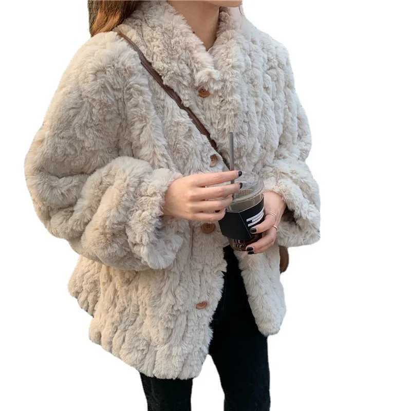 Fragrant Wind Lamb Hair Coat Womens Winter Imitation Rabbit Hair Fur Grass Plush Thickened Lamb Fleece Short Versatile TopX241018