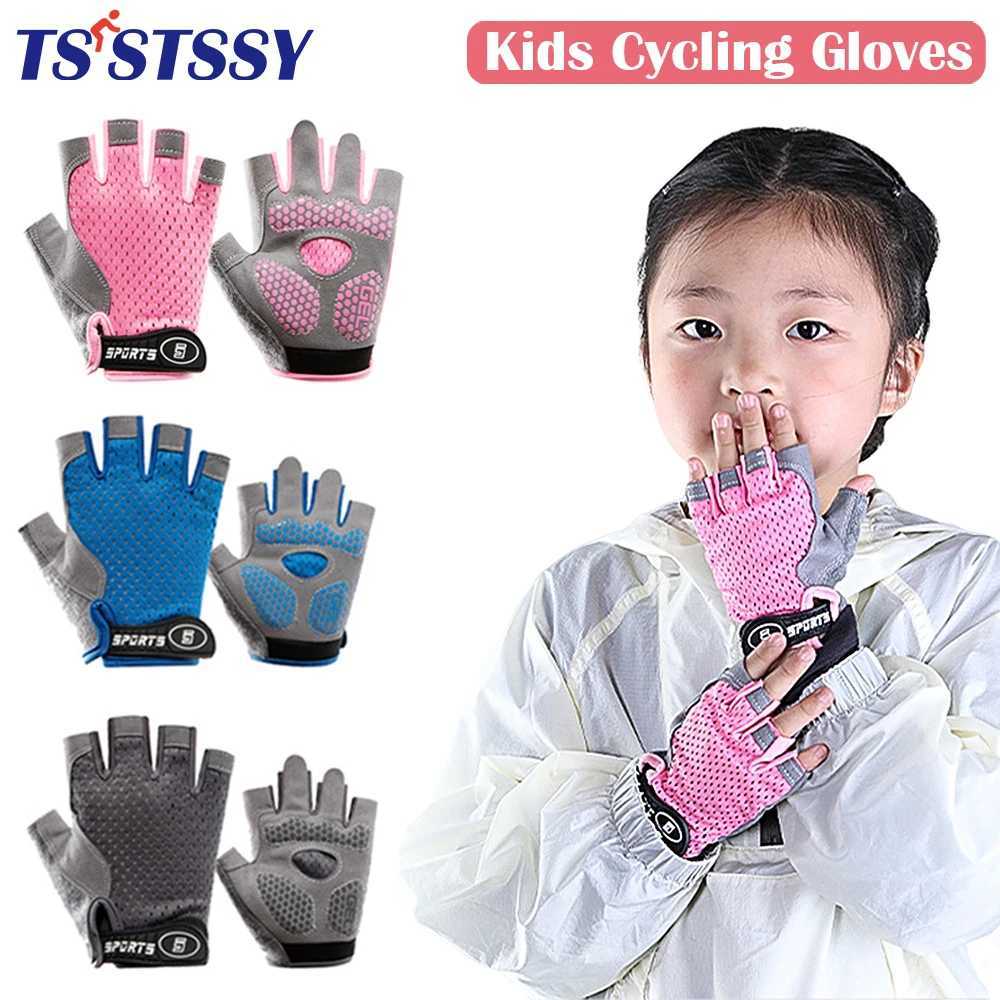 1 pair of childrens bicycle gloves bicycle gloves boys and girls training outdoor sports breathable anti slip half finger road bicycle glovesW241018
