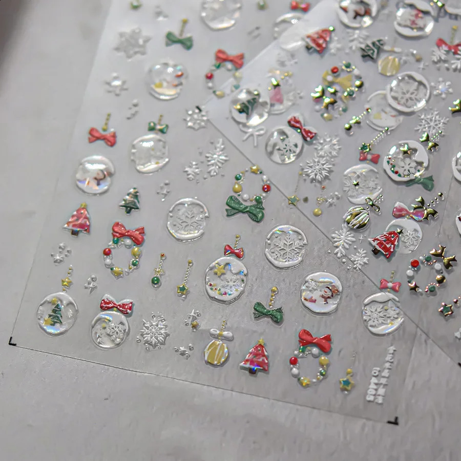 5D Bronzing Gold Jelly Nail Art Stickers DIY Christmas Cartoon Snowflake Santa Claus Nail Decoration Slider Decals Manicure 241017