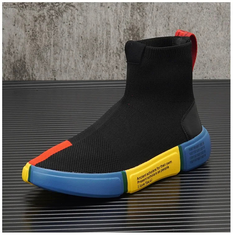 New For Men Spring Summer Breathable Knit Casual Sock Mixed Colors Flat Skateboard Shoes Youth Slip On Loafers Ddmythur