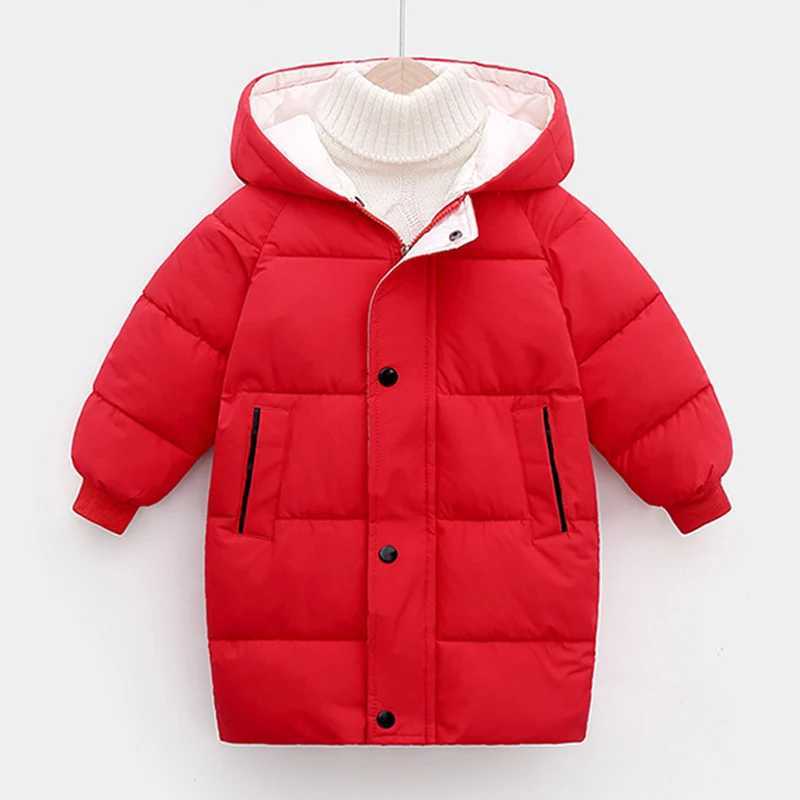 Winter girls jacket long style solid color thick warm hooded jacket suitable for 3-10 years M241018
