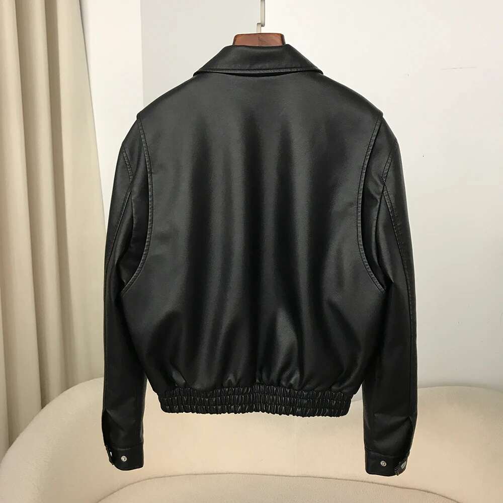 Coat Lady 2024 Short Motorcycle Faux Women Autumn American Vintage PU Leather Jacket High Street