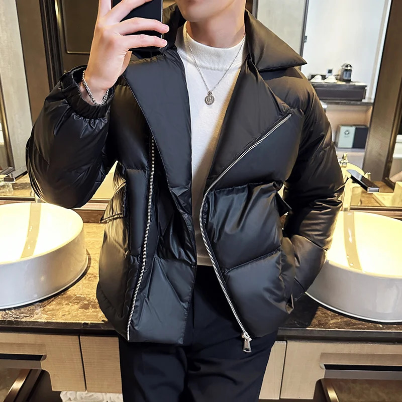 Winter White Duck Down Coats High Quality Large Lapel Bread Coat Streetwear Fashion Short Loose Outdoor Warm Jacket