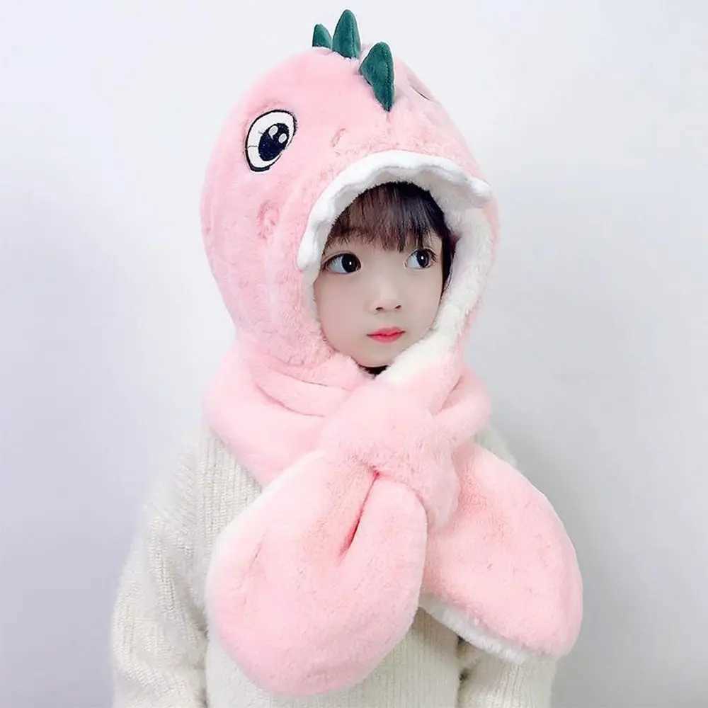 Children Winter Hats Scarf Set Beanies Kids Plush Dinosaur Warm Hat Scarf Set Fashion Boys Girls Windproof Ear-flap Cap LX241018