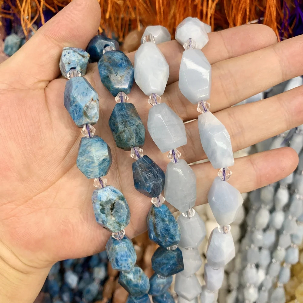 Natural blue Apatite aquamarine gemstone IRREGULAR hand cut face loose beads DIY bracelet necklace for jewelry making 241017