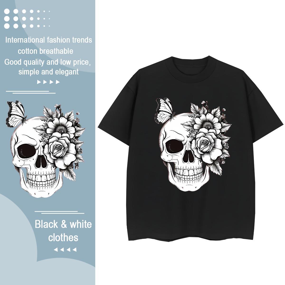 Fashion New T Shirts Women 100% Cotton 230g O-Neck Short Sleeve Hip Hop Street flower Womens Tshirts High quality Cartoon Floral Printing Polos