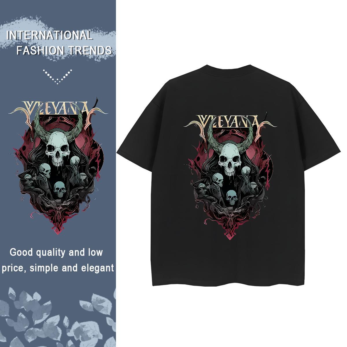 Classic Womens T Shirts 100% Cotton 230g Breathable Soft Daily Outfit skull Couples T Shirts Unisex Cartoon Print Top Tees