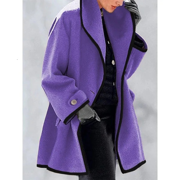 Fashionable and Sexy LongSleeved Hooded Woolen Coat with Large Lapel n for Women 241018