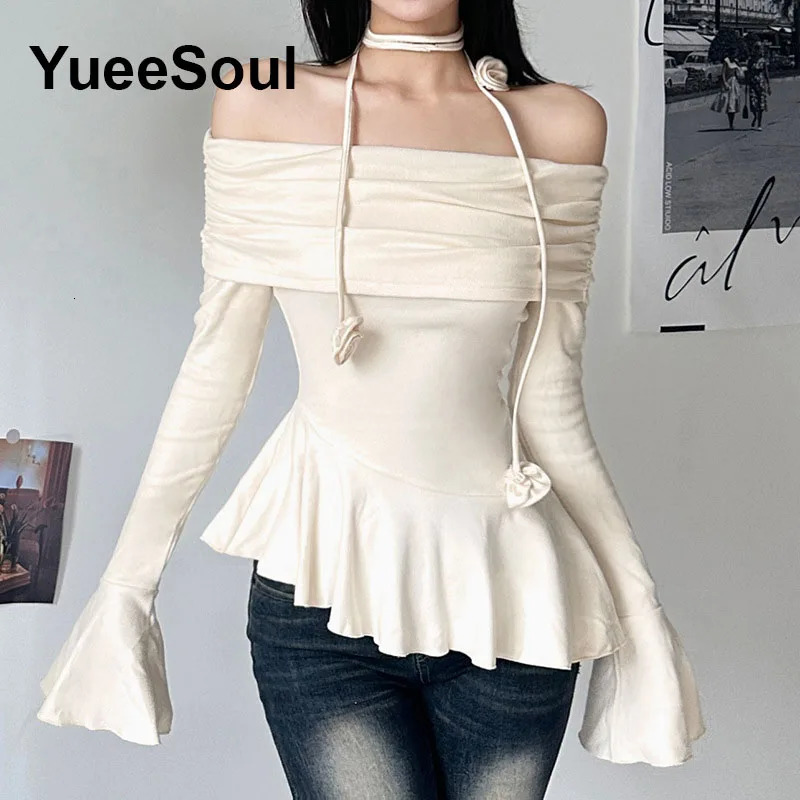 Sexy Vintage Crop Tshirts Long Sleeve Slim T Shirt Autumn Korean Style Chic Sweet Y2K Aesthetic Streetwear Female Tee 241018