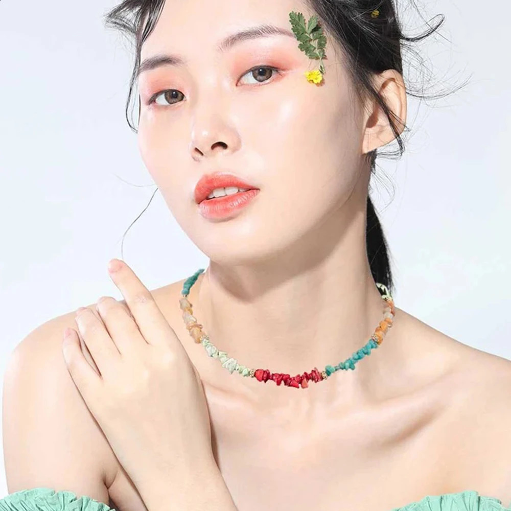 Natural Irregular Shell Beads Colored Coral Stone Necklace Female Charm Handmade Jewelry Necklace y2k Accessories 241018
