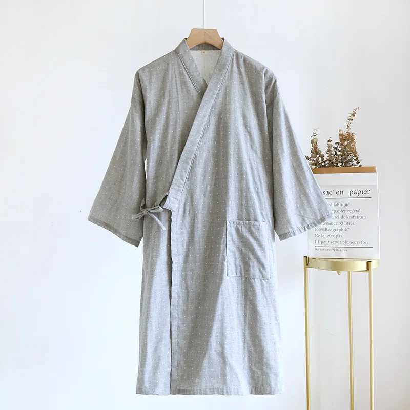 Spring Mens Pajamas Kimono Robes Cotton Lace Up Cardigan Striped Bathrobe Loose Large Size Summer Thin Sweat Steaming BathrobesXJ241018