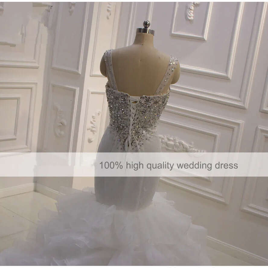 Wedding Dresses Mermaid Beading Sexy Spaghetti Neck Tiered Skirts Bridal Gowns Plus Size Robe De Soiree