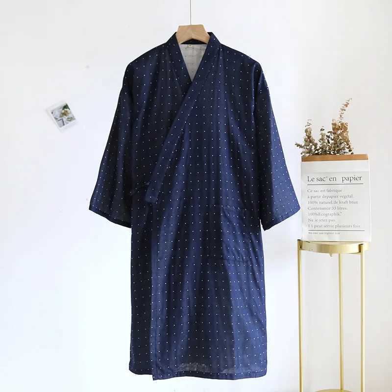 Spring Mens Pajamas Kimono Robes Cotton Lace Up Cardigan Striped Bathrobe Loose Large Size Summer Thin Sweat Steaming BathrobesXJ241018