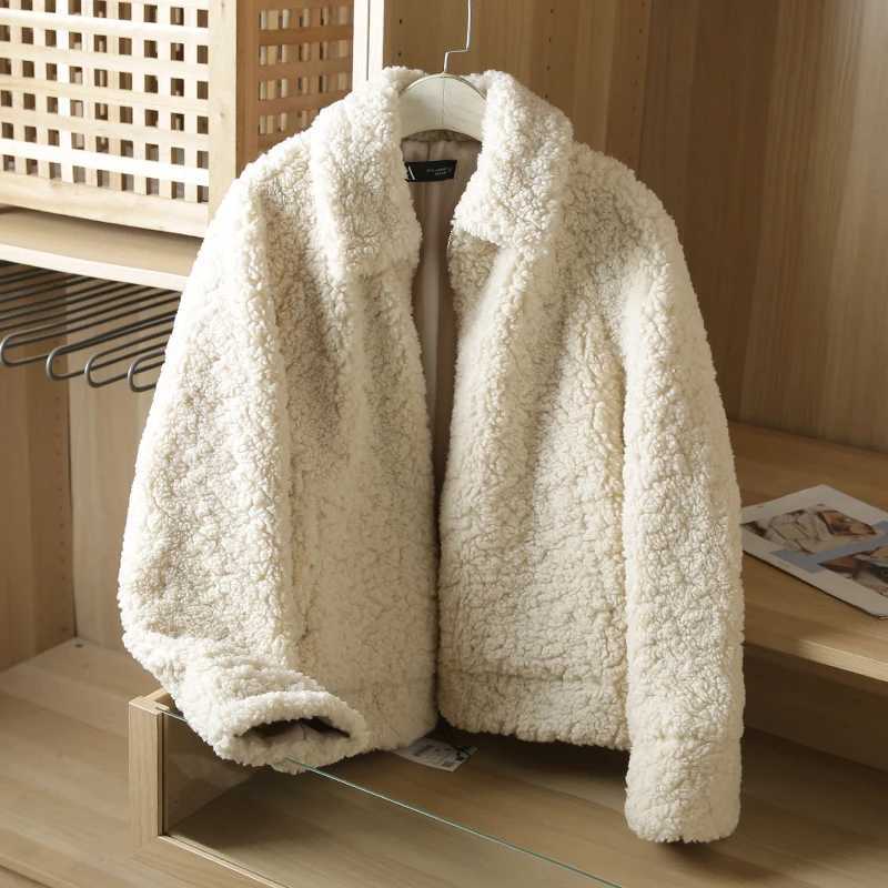 New womens autumn/winter new warm lamb wool cashmere coat short loose jacketX241018