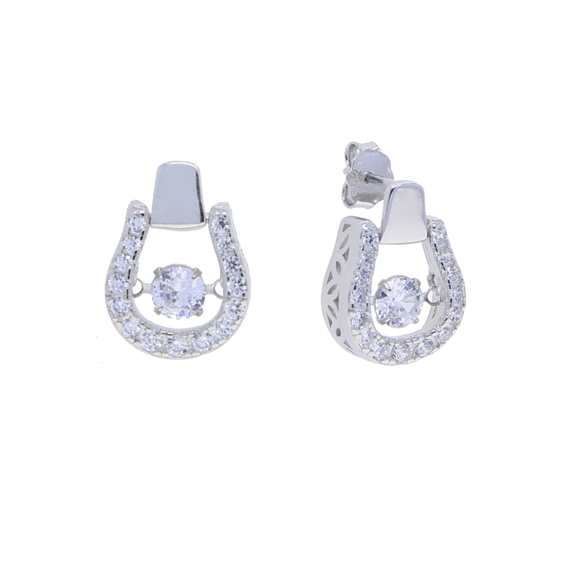 Sterg Sier Horseshoe Stud Earrings Women, Cubic Zirconia Paved, Delicate Jewelry Gift for Her
